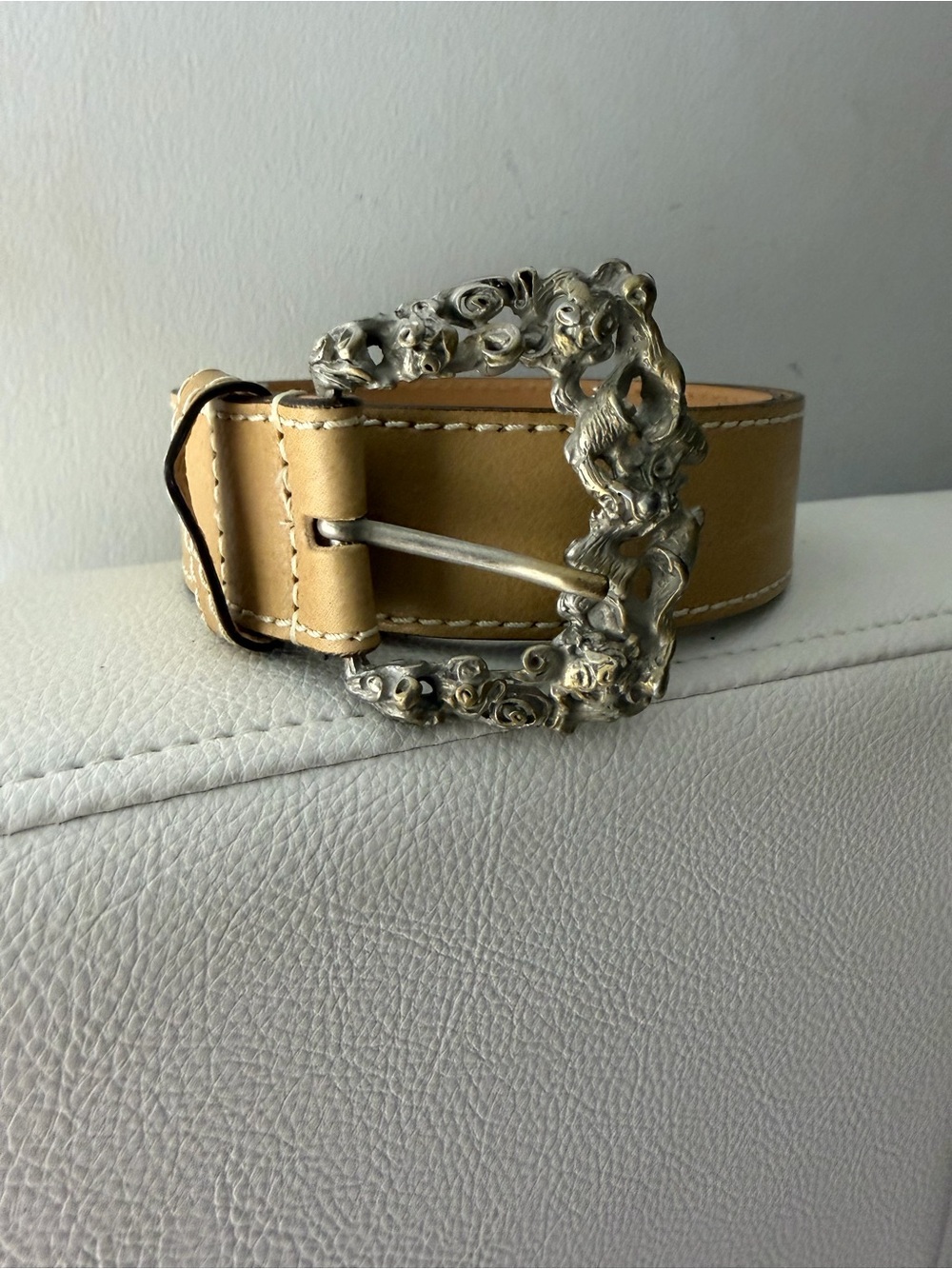 Dismero Vintage Tan Leather Belt With Antique Buckle
